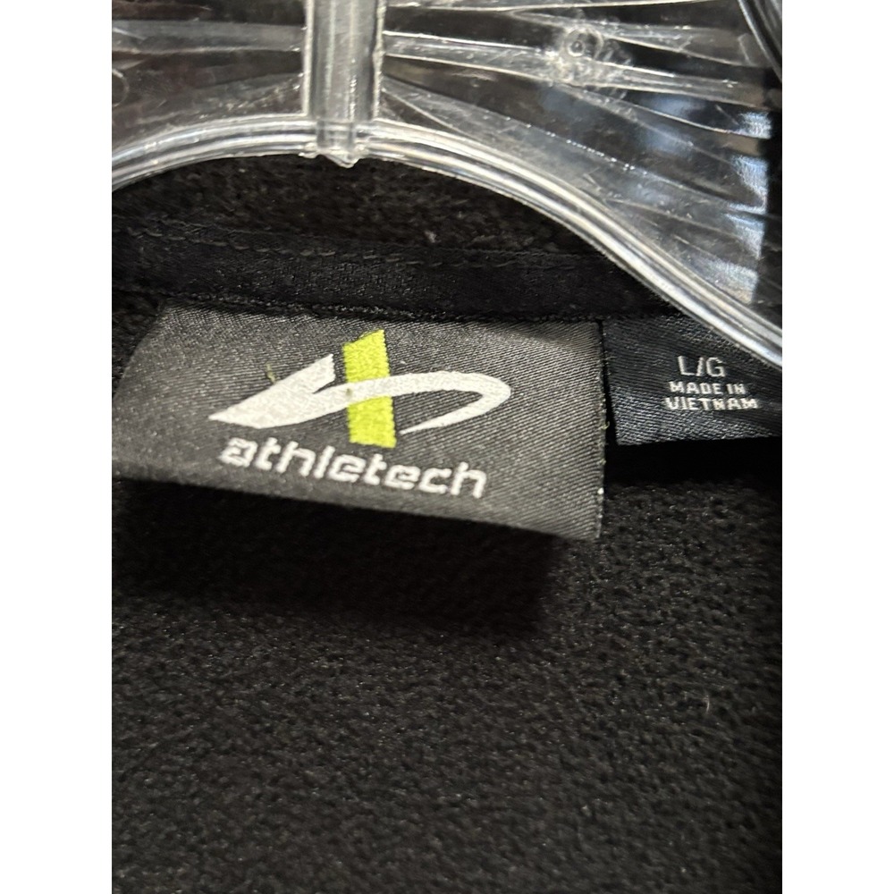 Athletech Puffer Jacket Zip Up Size Large Zip Pockets Fleece Lined Black Toggle - Picture 2 of 8